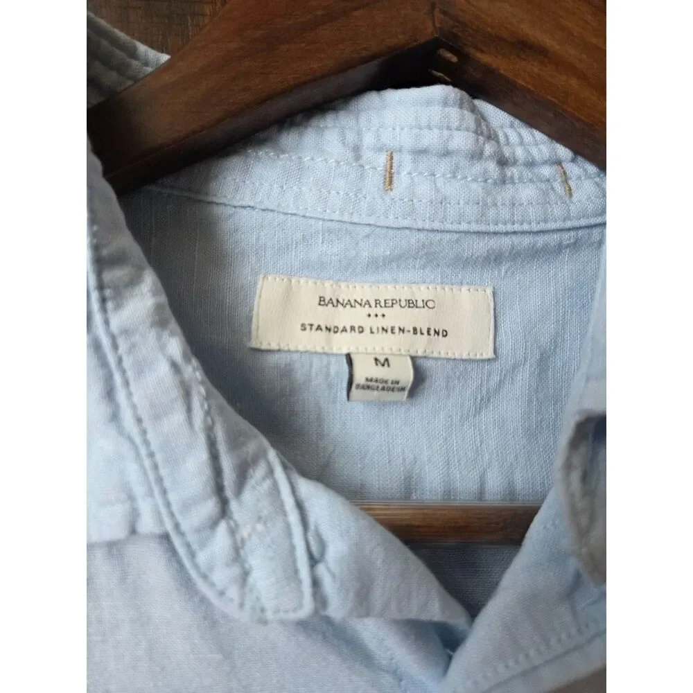 Banana Republic Mens Linen Blend Shirt Sky Blue Size M